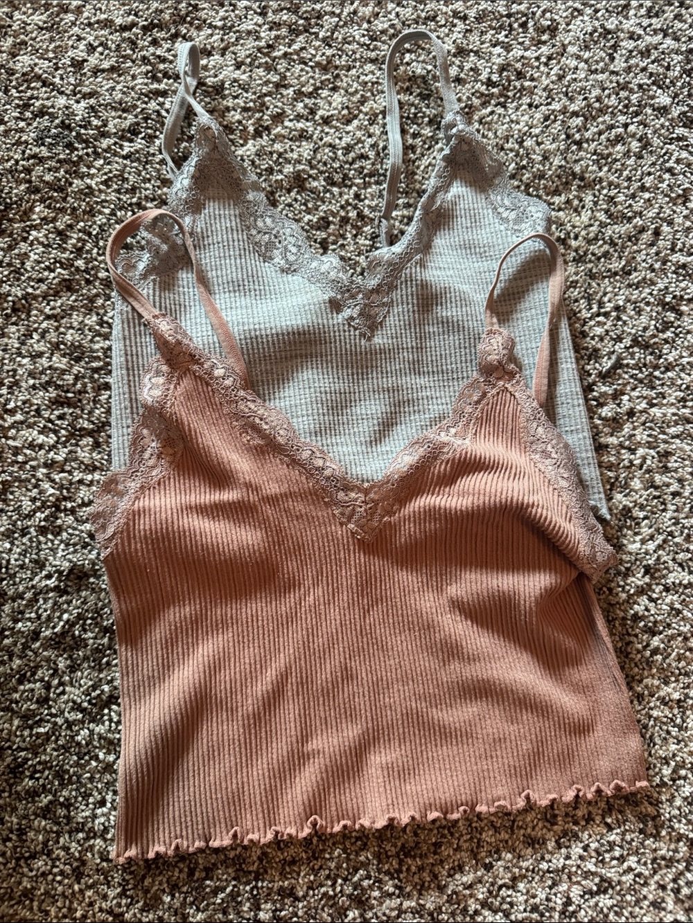 2 Forever 21 Ribbed Lace Trim Cami